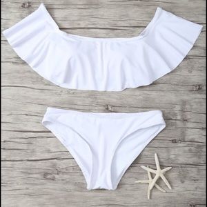 White Off the Shoulder Flounce XL Bikini Set